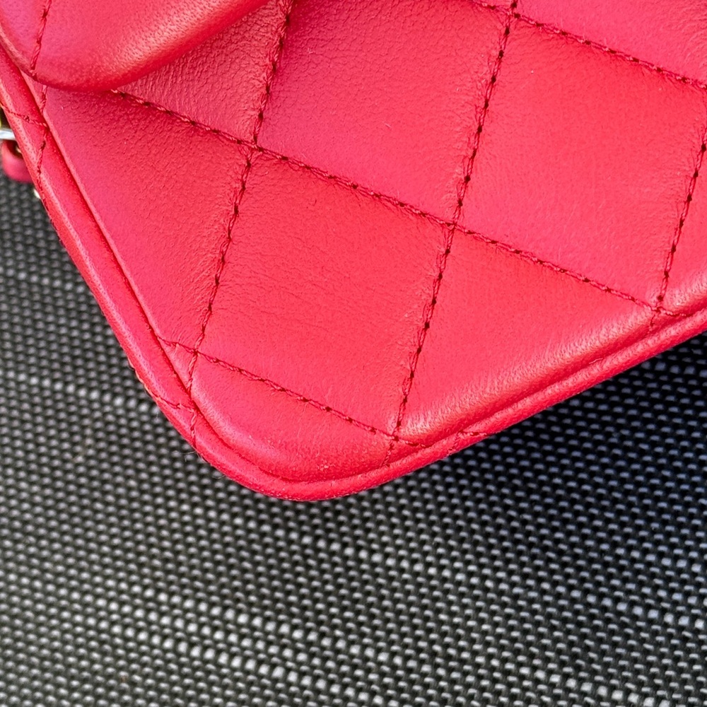 ❤️CHANEL❤️Mini Rectangular Top Handle Red Lambskin Flap Bag LGHW - Picture 13 of 14